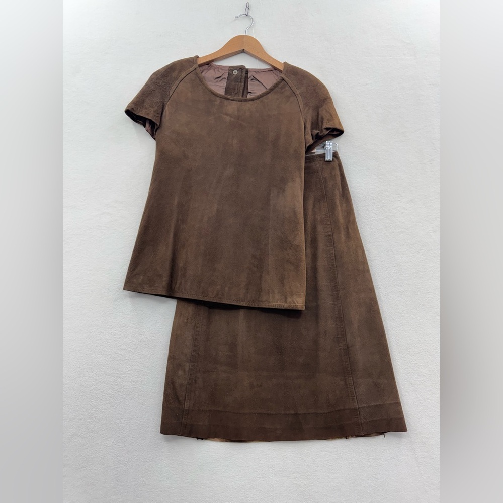 Vintage Chester Weinberg for Samuel Robert Green Size 10 Suede Top Skirt Set